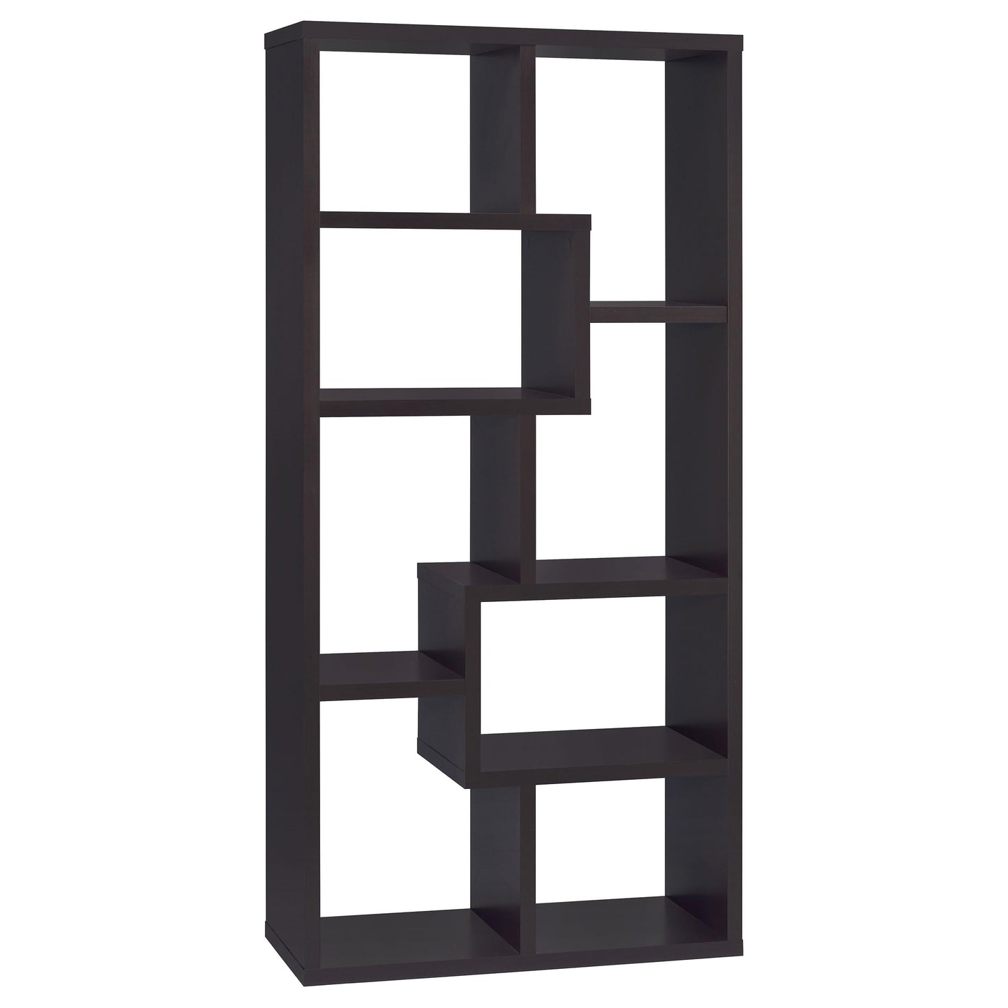Coaster Home Furnishings - Theo - Wood - Geometric Bookshelf with Open Cubbies and Six Staggered Shelves - Home Office - 71-Inch - Cappuccino - 800264