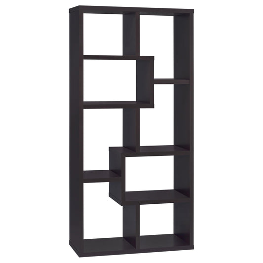 Coaster Home Furnishings - Theo - Wood - Geometric Bookshelf with Open Cubbies and Six Staggered Shelves - Home Office - 71-Inch - Cappuccino - 800264