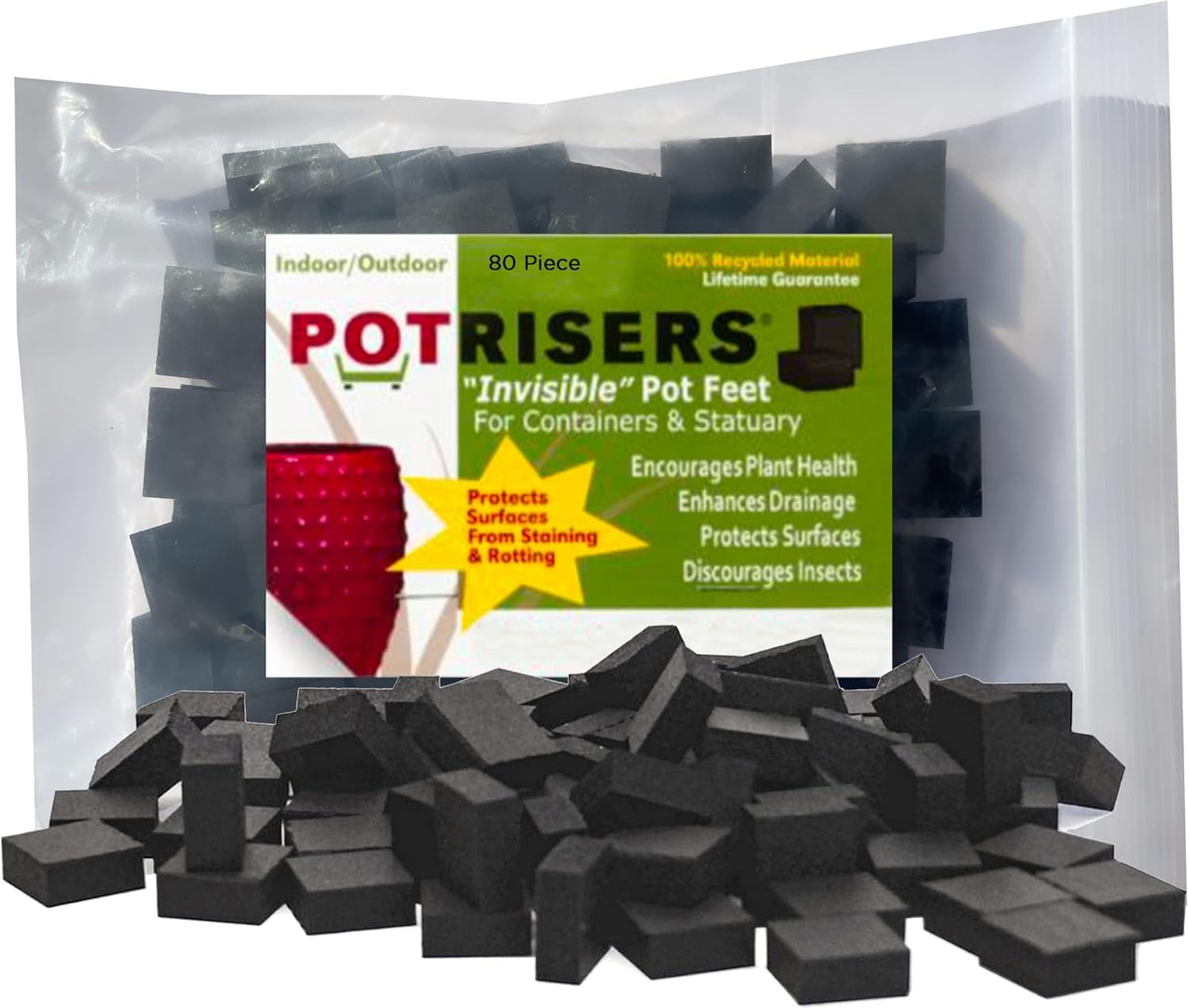 POTRISERS 80 Pack Standard 1" Wide x 1/2" Tall Super Value Pack | Invisible Pot Feet & Plant Risers | Drainage & Airflow for Planters, Pots, Garden Decor | Patios, Decks, Gardens