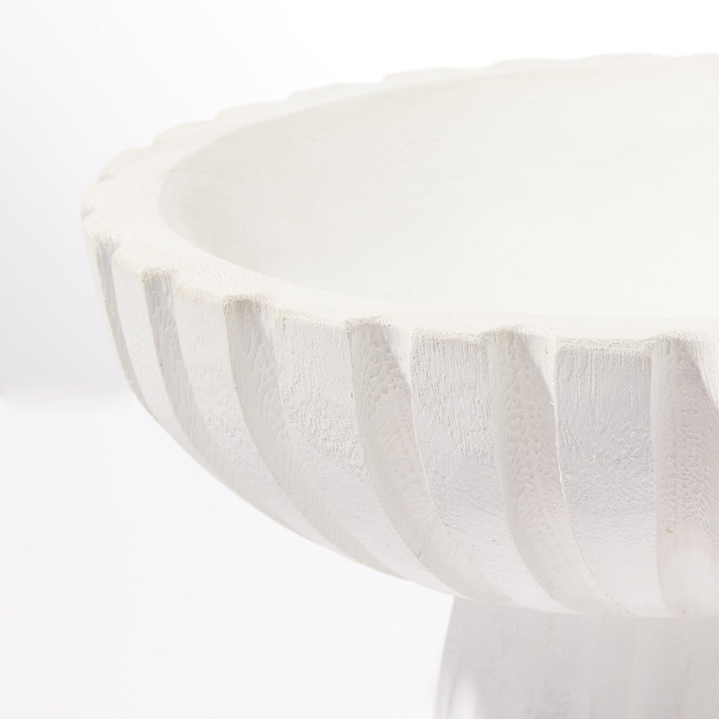 DN DECONATION White Wooden Decorative Bowl with Stand, 11.22" Wood Fruit Candy Key Holder Bowl for Centerpiece Home Room Decor Farmhouse Shelf Coffee Table Entryway
