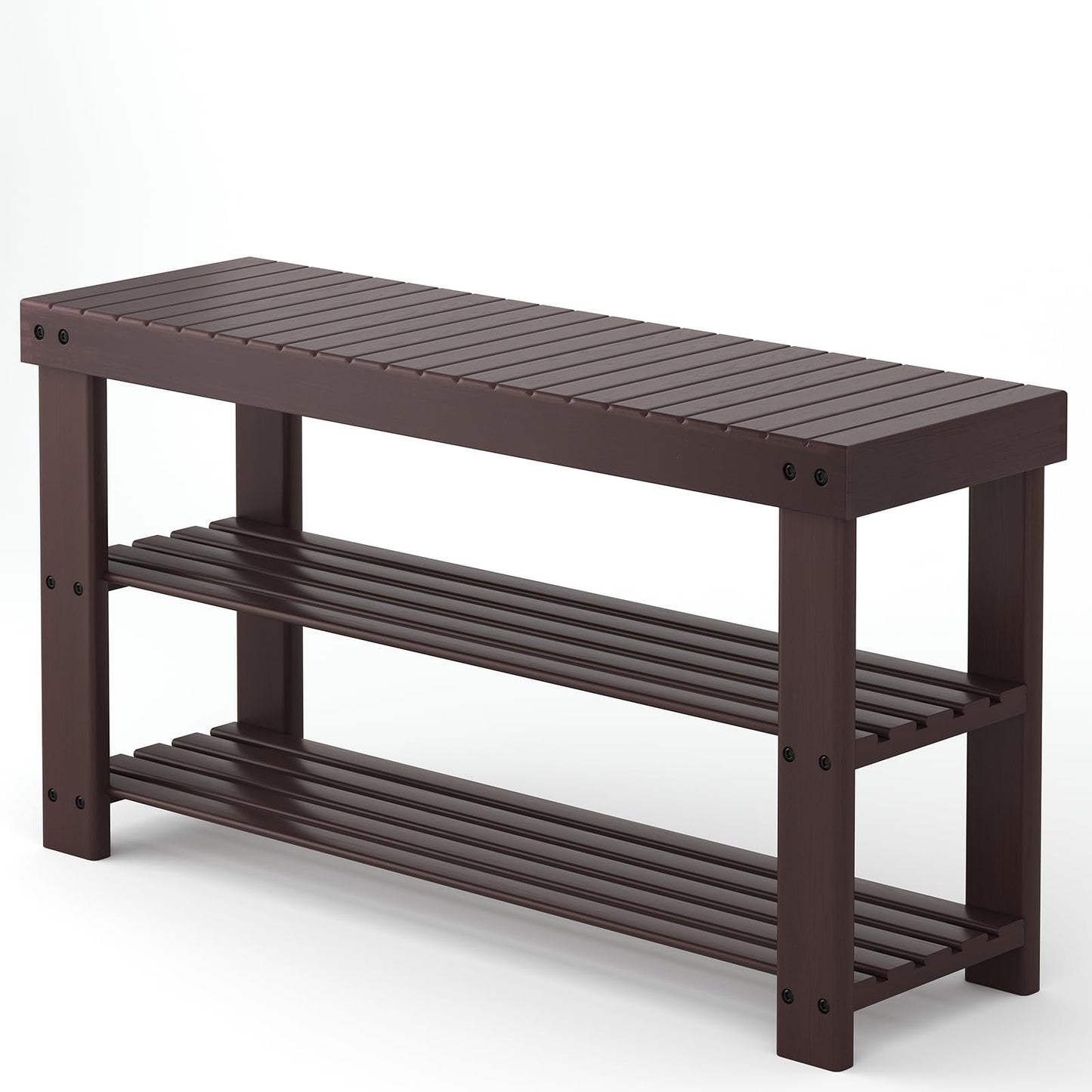 NEWBULIG Shoe Rack Bench, 3-Tier Bamboo Shoe Organizer, Wooden Entryway Storage Bench, 286 lb Load Capacity, 11.2x27.6x17.9 Inches, for Entryway Bathroom Bedroom Balcony, Brown