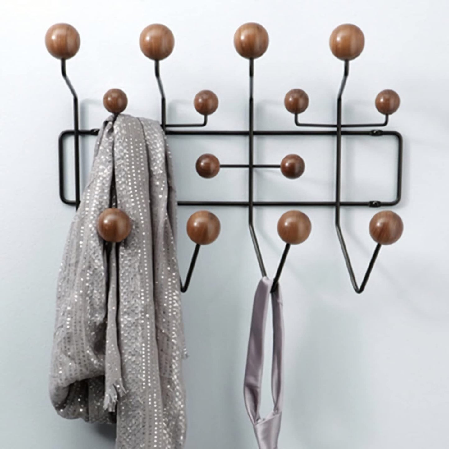 SHISEDECO Classic Hang it All Coat Rack, Mid Century Modern Wall Mounted Hooks with Painted Solid Wooden Balls, Decorative Creative Fashion Wood Hanger for Home, Bedroom (Dark Walnut)
