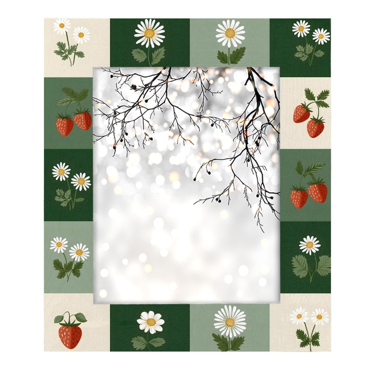 cfpolar 8x10 Picture Frame, Flower Fruit Strawberry Wooden Photo Frame Fits 5x7 with Mat or 8x10 without Mat Photo, Display Photos for Wall or Tabletop Desk Home Gallery Living Room