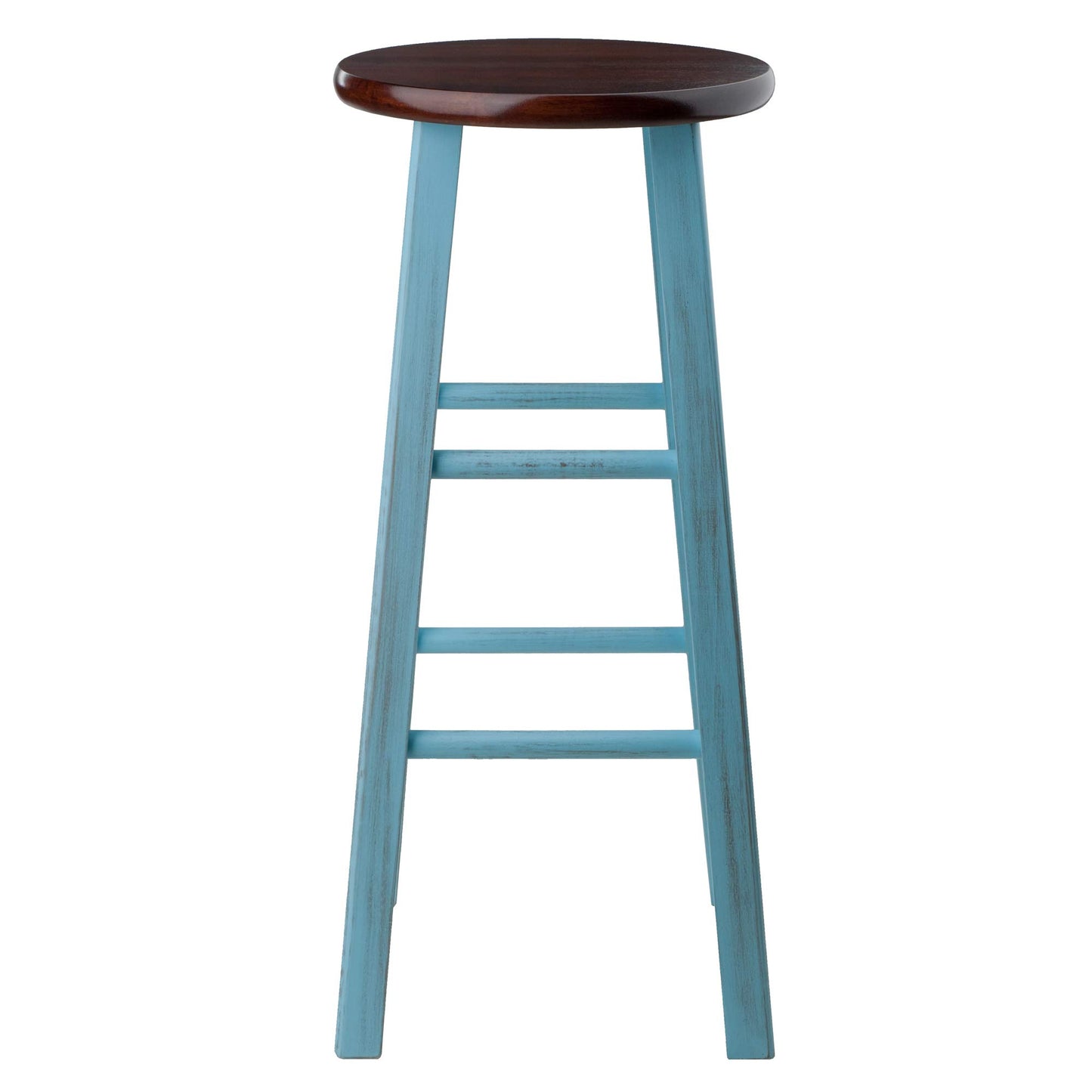 Winsome Ivy Square Leg Counter Stool, 29" in Rustic Light Blue and Walnut Classic Backless Bar Chairs for Kitchen & Dining Room Seating, Timeless Essential Furniture for Home, Dorm, Apartments
