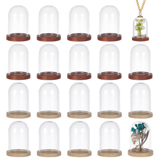 NBEADS 20 Sets Mini Eternal Flower Glass Dome Cloche, Clear Glass Dome Cover with 2 Colors Wooden Base Decorative Bell Jar for Wedding Decor Plant Specimens Crafts Favors, 1.42×1.22 Inch