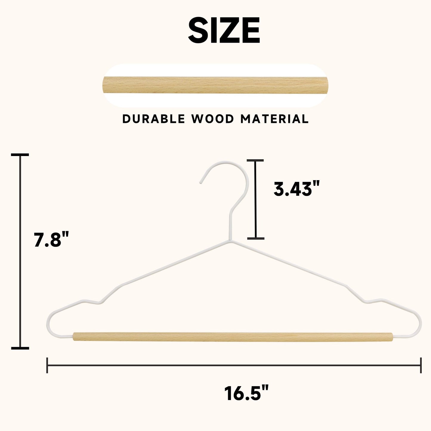 BP4U Wire Hangers with Wood Pants Bar, 24-Pack Metal Hangers with Smooth Beech Wooden Bar for Dresses, Pants, Sweaters, Jackets, and Heavy Clothes (White)