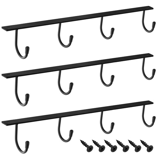 MOCOUM Under Cabinet Metal Mug Holder - Iron Hanging Rack for Coffee Cups and Kitchen Utensils Display (Black, 3)