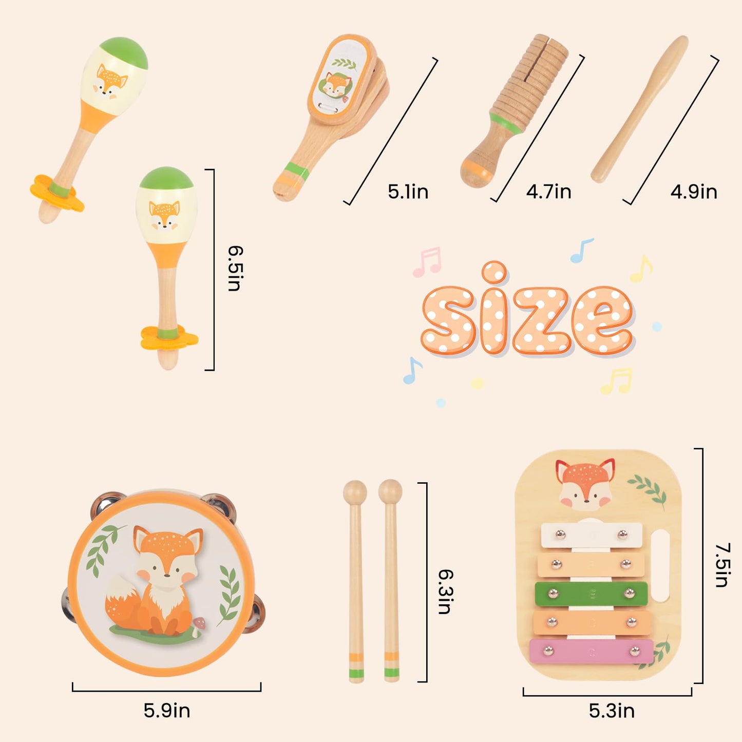 Wooden Musical Instruments Set for Toddlers, Natural Wood Percussion Instruments Xylophone Gift Set for Girls Boys Kids ,Preschool Educational Musical Toys with Storage Bag (Orange Set)
