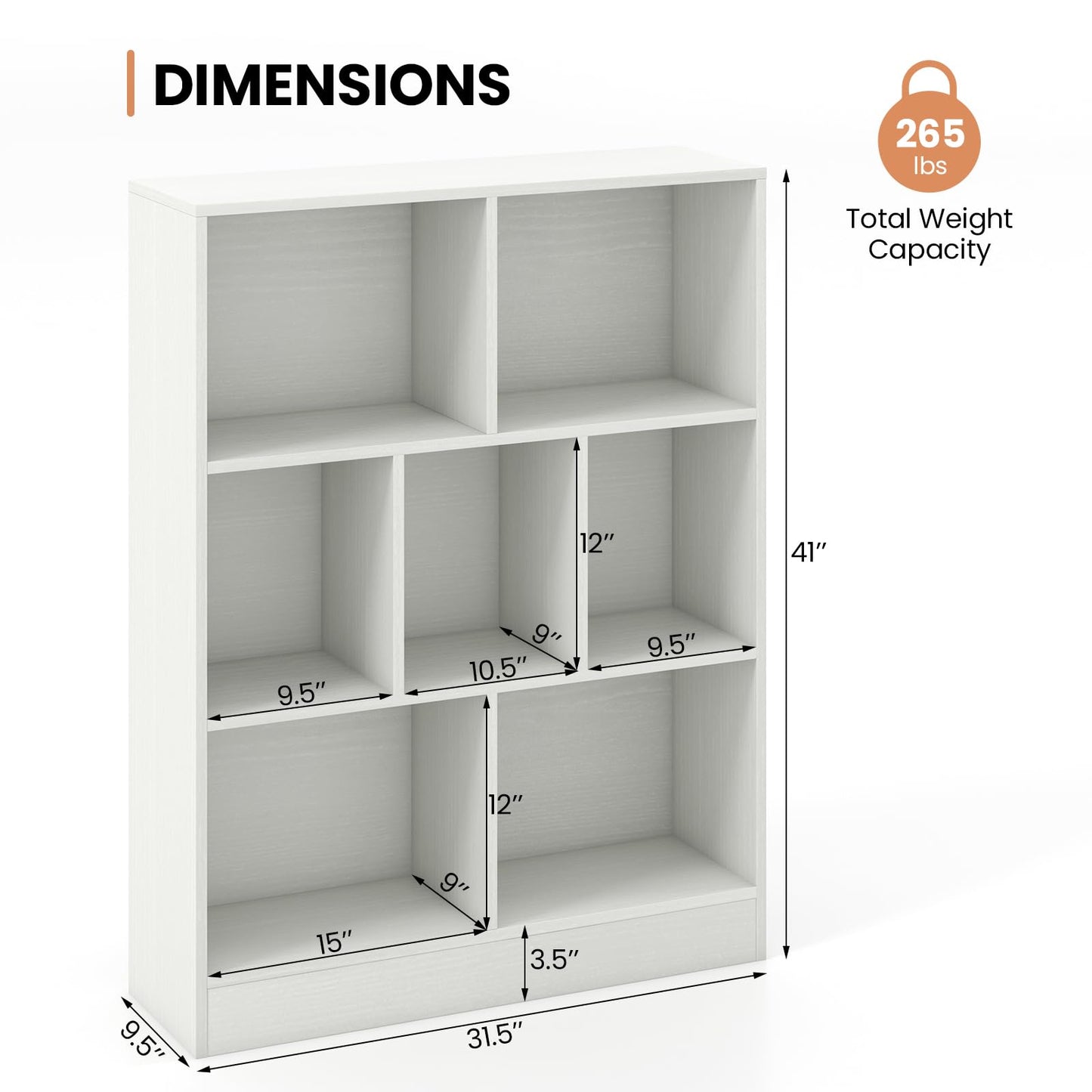 Costzon 7-Cube Bookshelf for Kids, Wooden Toy Storage Organizer w/ 2 Anti-Toppling Kits, 3 Tier Open Shelves & Non-Slip Foot Pads, Montessori Toy Shelf for Kids Rooms, Playroom, Classroom, Nursery