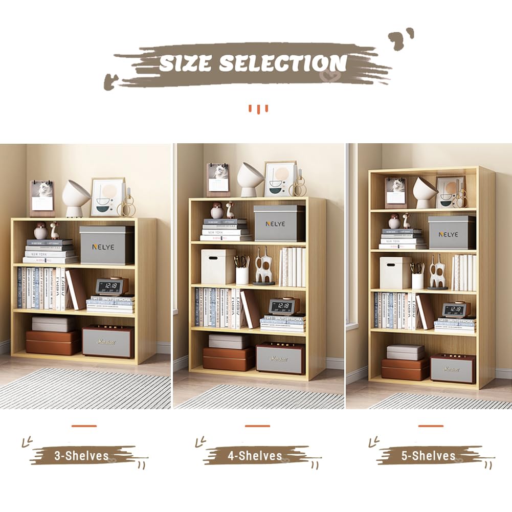 NELYE Basic Open Shelf Bookcase - 4-Tier Wooden Cube Storage Shelves Split Bookshelf, Oak