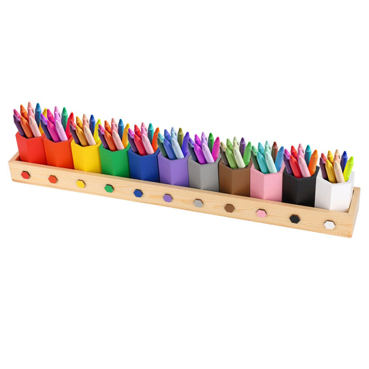 Diegimr Wooden Multi-Colored Crayon Holder for Kids, Colored Pencil Holder Organizer, Crayon Caddy with 11 Movable Compartments Pen Cups for Classroom Desk Office Home School Supply