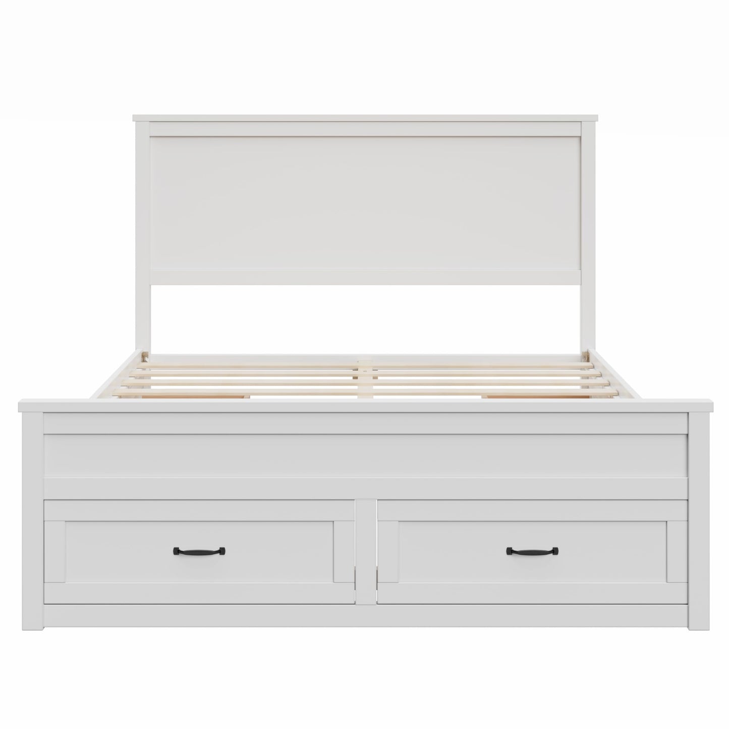 GDFStudio Queen Size Storage Bed Frame with 6 Drawers, 48.8" Tall Headboard Platform Bed Frame with Wooden Slats, Modern Bedroom Storage Furniture, No Box Spring Needed, White