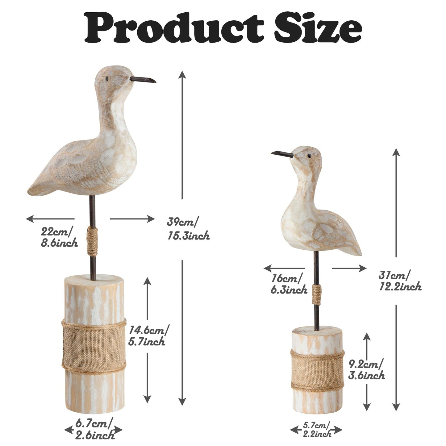 LaLamona White Seagull Statues Nautical Decor, Wooden Sea Bird Statues for Coastal Beach Ocean Home Table Decoration, 2Pcs