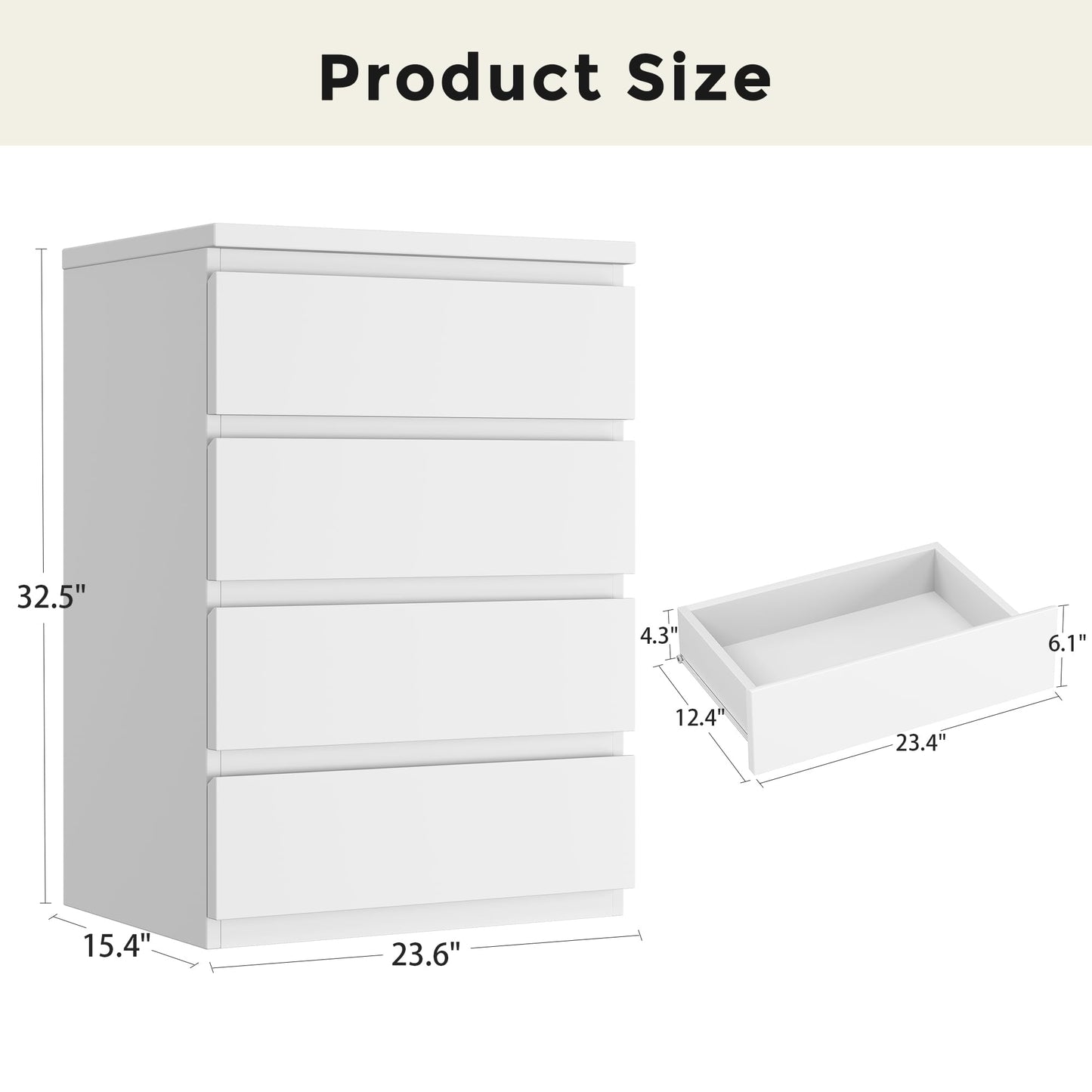 Jocoevol 4 Drawer Dresser for Bedroom, White Dresser Chest of Drawers - Large Wood Dressers TV Stand with Deep Drawers Dressers for Living Room, Hallway, Entryway - White