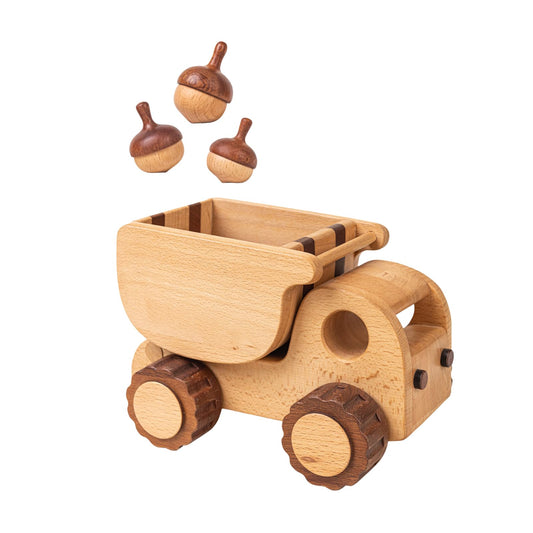 DadCarved Wooden Dump Truck and Spinning Tops