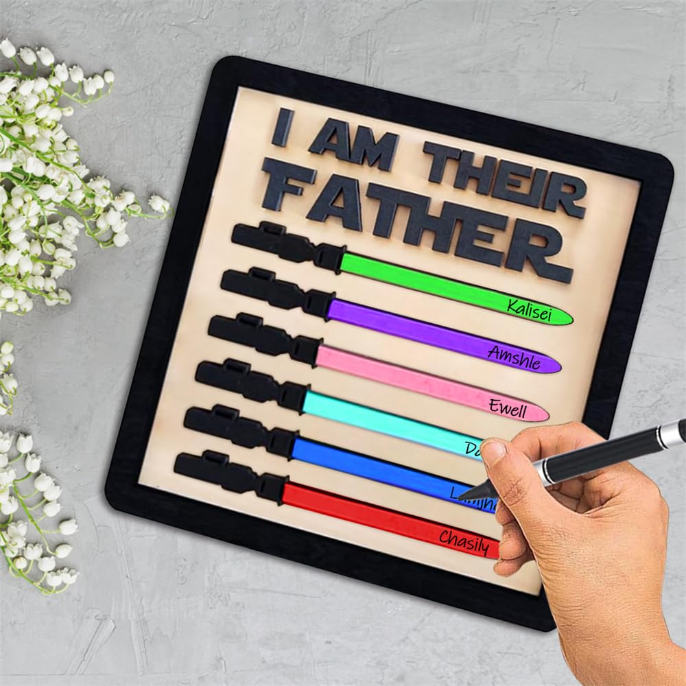 Personalized 3D I Am Their Father Sign, Custom Name I Am Father Wood Sign Plaques, Father's day Wood Sign Home Decoration, Fathers day Birthday Gifts for Dad Husband from Daughter Wife Son wife