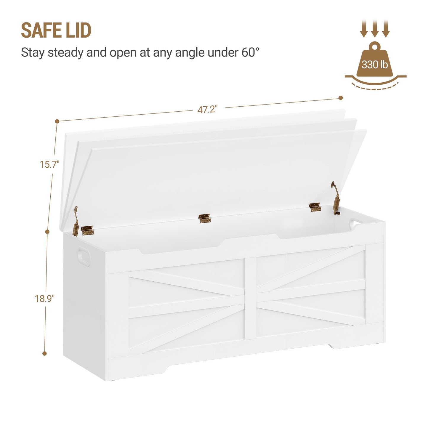 Hzuaneri 47.2" Storage Chest, Extra Large Storage Trunk with 2 Hinges, Wooden Box Bench, Lift-Top Organizer Chest, Shoe Bench for Entryway, Bedroom, Living Room, White SB13403X