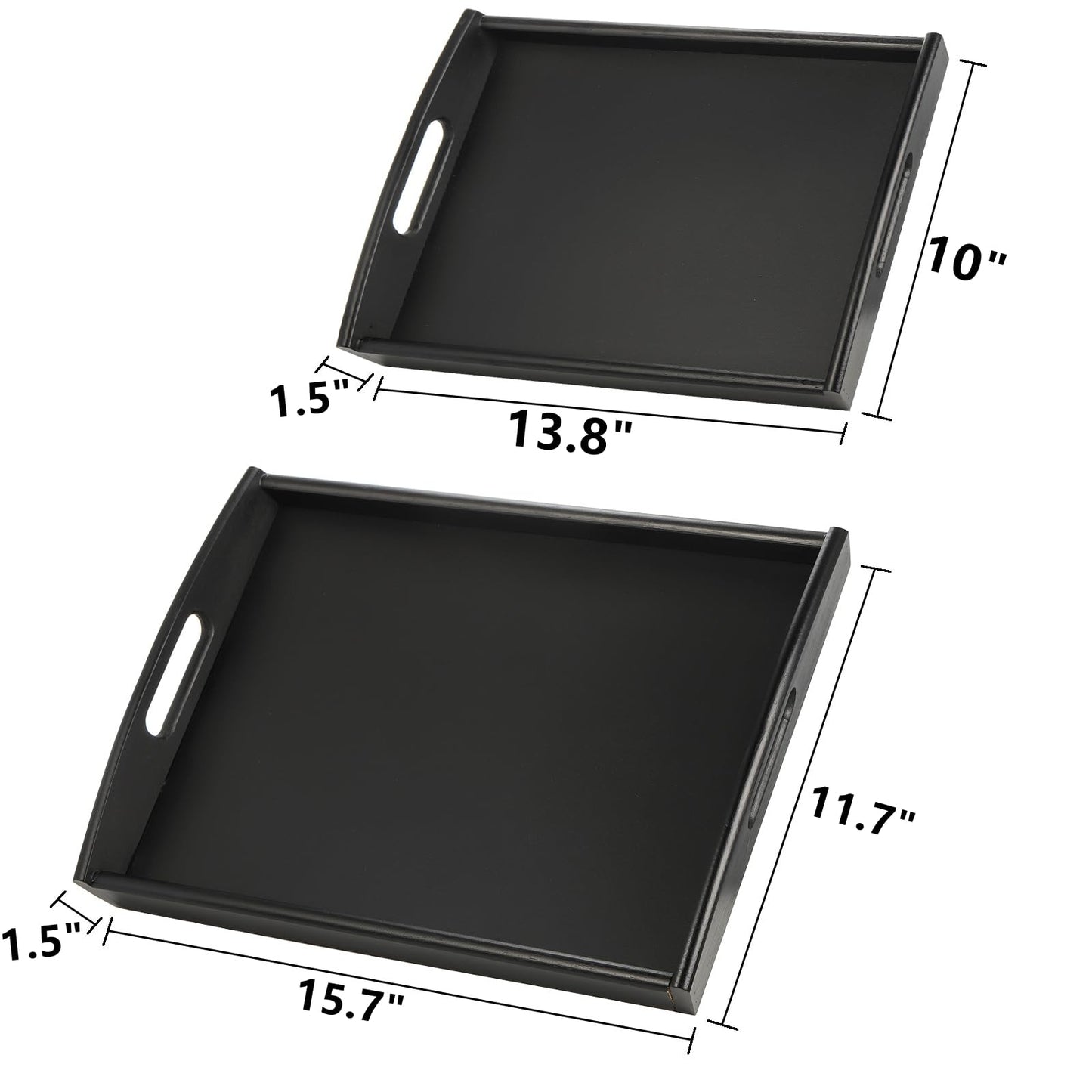 Peohud 4 Pack Bamboo Serving Tray, Kitchen Food Tray with Handles, Wooden Trays for Eating, Breakfast, Dinner, Tea, Bar, Restaurant, Party or Bed