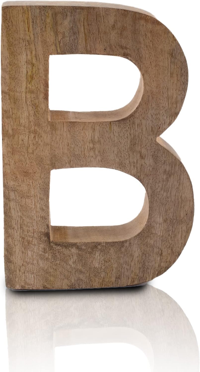8" Decorative Solid Block Wooden Letters Alphabets Words Natural Finished Wood Freestanding Shelf or Tableware Childrens Baby Names Initials for Bedroom Wedding Birthday Party Home Decor (Letter B)