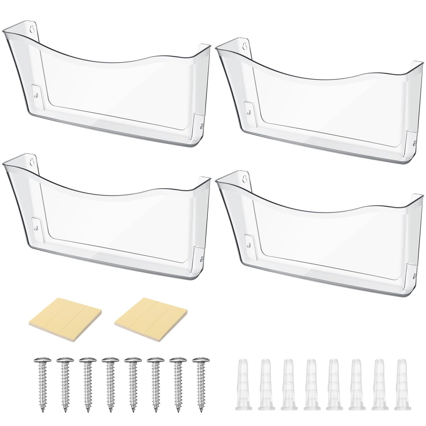 Jetec Acrylic Wall File Organizer Clear Single Pocket Wall Mount File Holder Set 14 x 7 x 3 inches Acrylic Hanging Wall Organizer for Mail Letter Magazine Office Home(4 Pieces)