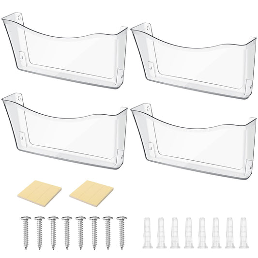 Jetec Acrylic Wall File Organizer Clear Single Pocket Wall Mount File Holder Set 14 x 7 x 3 inches Acrylic Hanging Wall Organizer for Mail Letter Magazine Office Home(4 Pieces)
