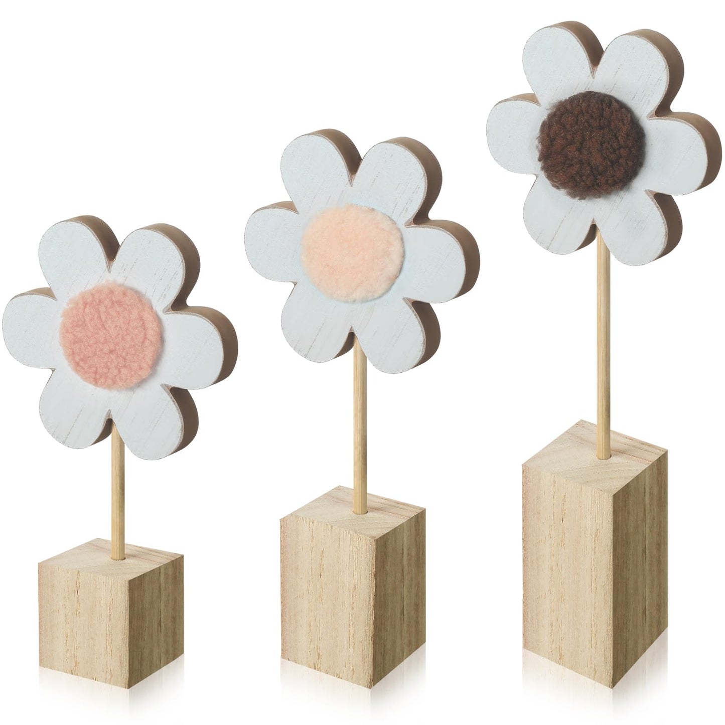 Suzile 3 Pcs Boho Nursery Shelf Decor Flower Wooden Table Sign Daisy Standing Table Centerpiece for Home Nursery Bedroom Girl Boy Baby Shower Decoration Gift