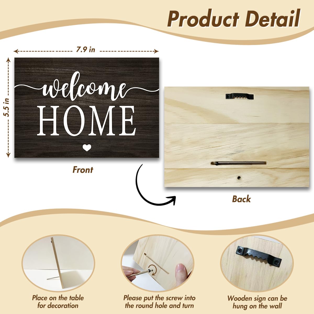 Welcome Sign Wooden Signs Housewarming Gifts For Home Decor, Entryway Sign Wall Art Wooden Plaque Desk Sign With Stand Table Decoration for Women Family -11