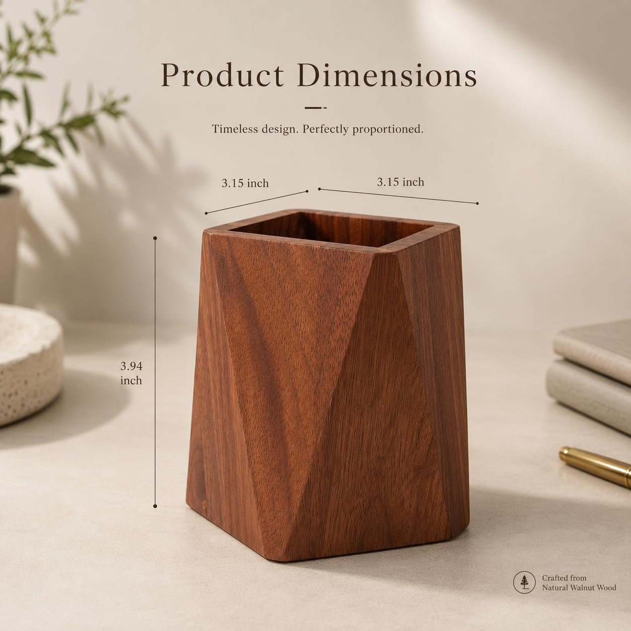 Kuncottz Black Walnut Wood Pen Holder for Desk, Modern Wooden Pencil Cup Organizer for Office Supplies, Luxury Desk Accessories for Home Office Decor
