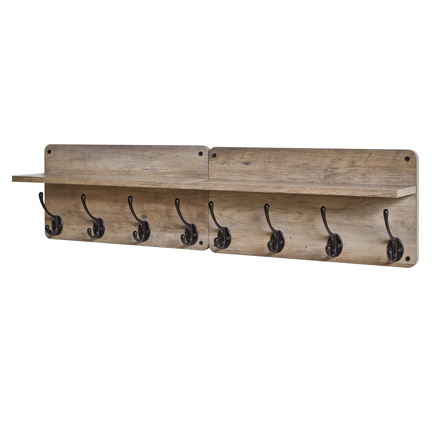 YMYNY Coat Rack Shelf Wall Mounted, Wooden Coat Hooks Set of 2, Entryway Coat Hanger with 8 Hooks,31.5''L Floating Shelves, Key Holder, for Bedroom, Bathroom, Living Room, Silver Gray UHWS006Y-2