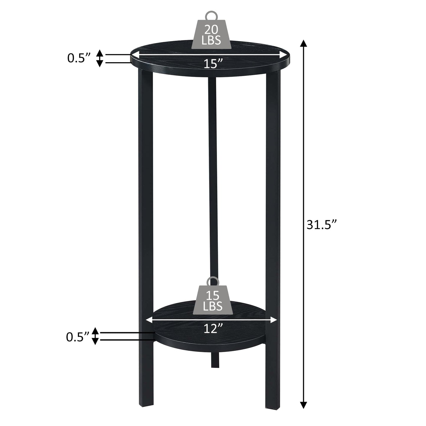 Convenience Concepts Graystone 2 Tier Tall Plant Stand 31" - Industrial Stand for Plants, Vases, and Antiques, Urban Modern Design for the Living Room, Hallway, Entryway, Faux Birch/White