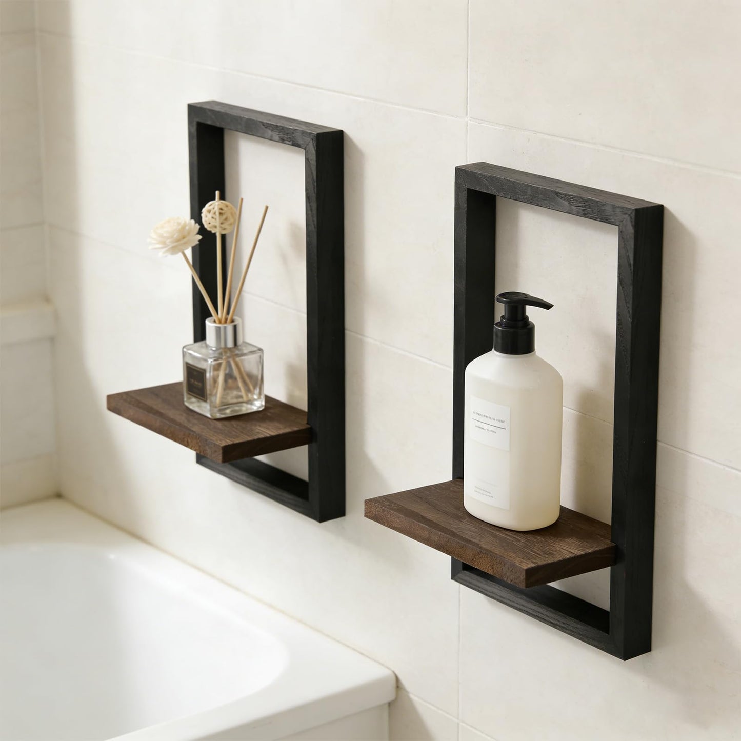 Vineland Set of 2 Rustic Wooden Wall Shelves for Indoor Plants, Hanging Wall Planters Shelf, Floating Shelves for Wall Decor, Farmhouse Plant Holder for Bathroom, Bedroom, Living Room, Brown & Black