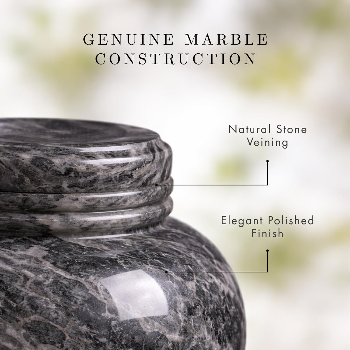 Bey-Berk Deering Moments Marble Cremation Urn for Human Ashes, Adult Size, Large (Black)