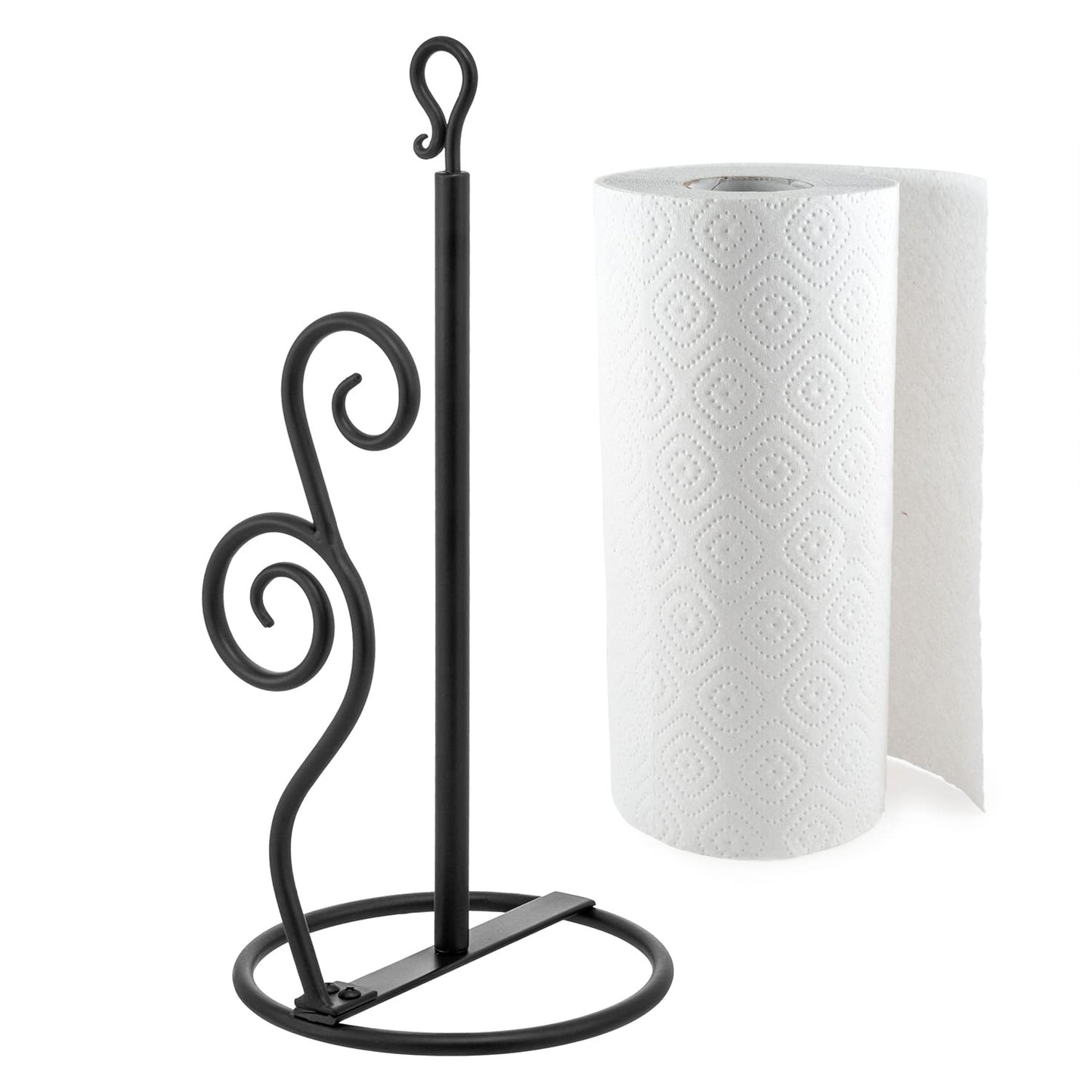 MyGift Rustic Burnt Solid Wood and Industrial Matte Black Metal Dining Combination Caddy with Paper Towel Roll Dispenser Stand, Napkin Holder, and Spice Rack (Matte Black Metal)
