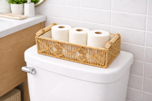 SDFUMAO Handwoven Jute Rope Storage Basket with Paulownia Wood Handles, Rectangular Decorative Organizer Bin with Removable Fabric Liner for Shelves, Countertops & Home Organization