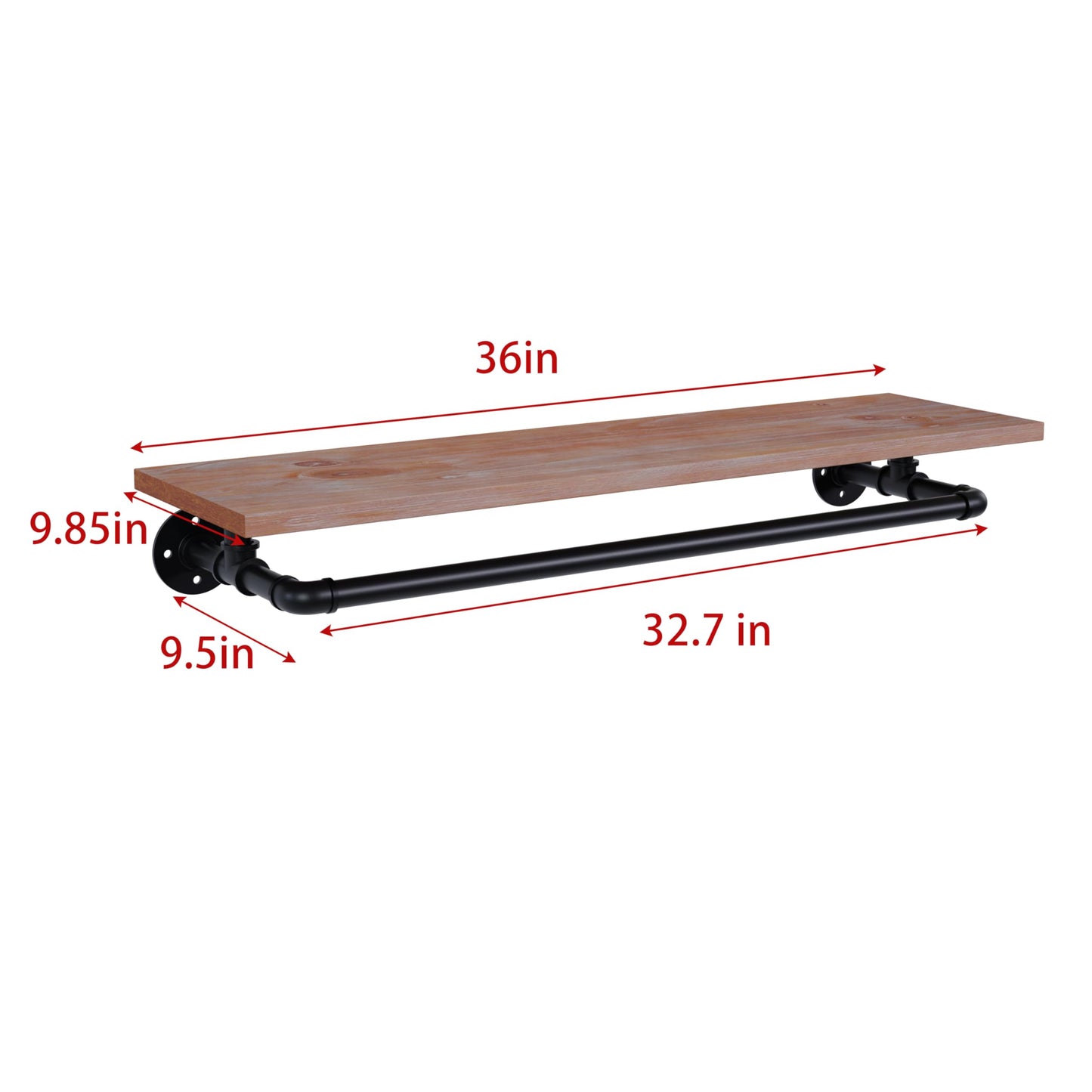 TEDIDUWA Clothes Rack 36in, Wall Mounted Garment Rack with Real Wood Shelf, Heavy Duty Hanging Clothes Rack, Multi-Purpose Hanging Rod, Space-Saving Closet Storage