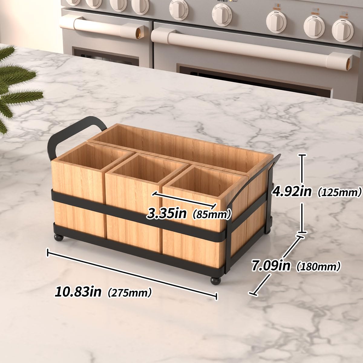 BTWDAEX Silverware Caddy Wood Utensil Organizer Holder For Spoons Forks Plates Napkins Silverware Utensil Caddy Cutlery Flatware Box for Paper Plate Dispenser