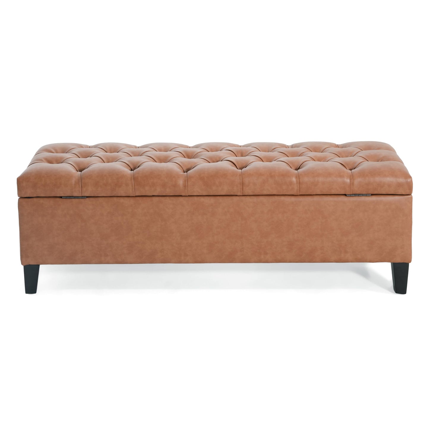 Christopher Knight Home Ottilie PU Leather Storage Ottoman Bench, Wooden Rectangular Ottoman with Storage, Bedroom End of Bed Foot Stool, Entryway Ottoman Footrest, Living Room Extra Seat, Brown
