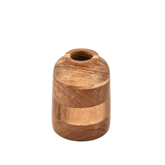 Kimona Vase Acacia Wood Vintage Farmhouse Flowers Vase for Home Office Table Shelf Mantel Porch Decorations (4" X 4" X 6")