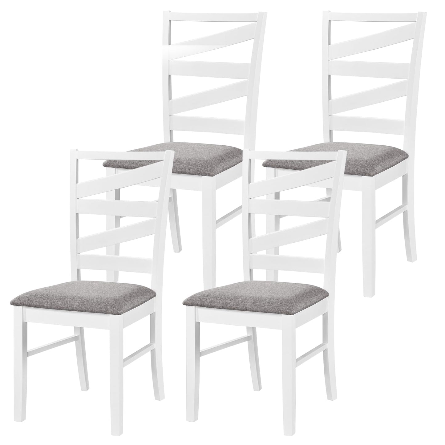 Giantex Dining Chairs Set of 4, Kitchen Chairs with Tall Backrests, Linen Fabric Upholstered Seats and Rubber Wood Frames, Farmhouse Style Side Chairs for Dining Room, Living Room, White + Grey