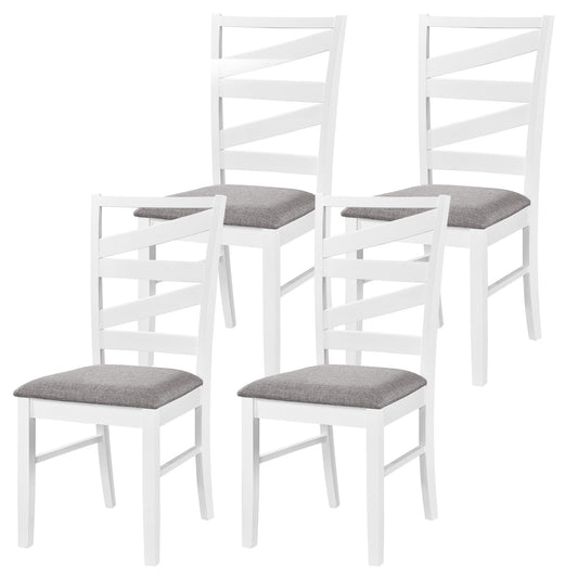 Giantex Dining Chairs Set of 4, Kitchen Chairs with Tall Backrests, Linen Fabric Upholstered Seats and Rubber Wood Frames, Farmhouse Style Side Chairs for Dining Room, Living Room, White + Grey
