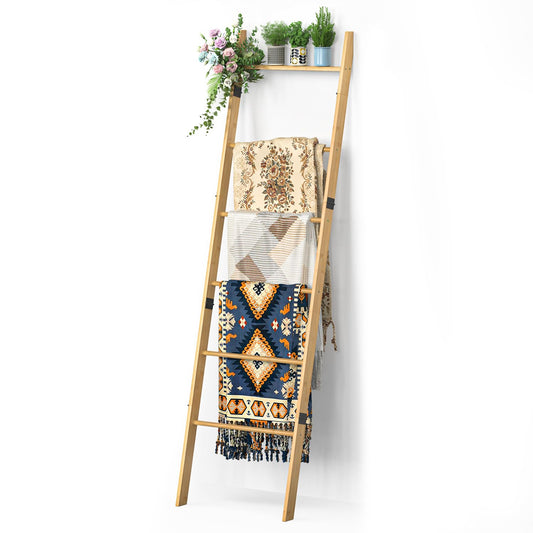 BAMBANG 6-Tier Blanket Ladder for Living Room, Blanket Quilt Ladder Rack Rustic Decorative Towel Holder, Wall Leaning Blanket Ladder Shelf Storage Farmhouse Decor for Bedroom Bathroom, Natural