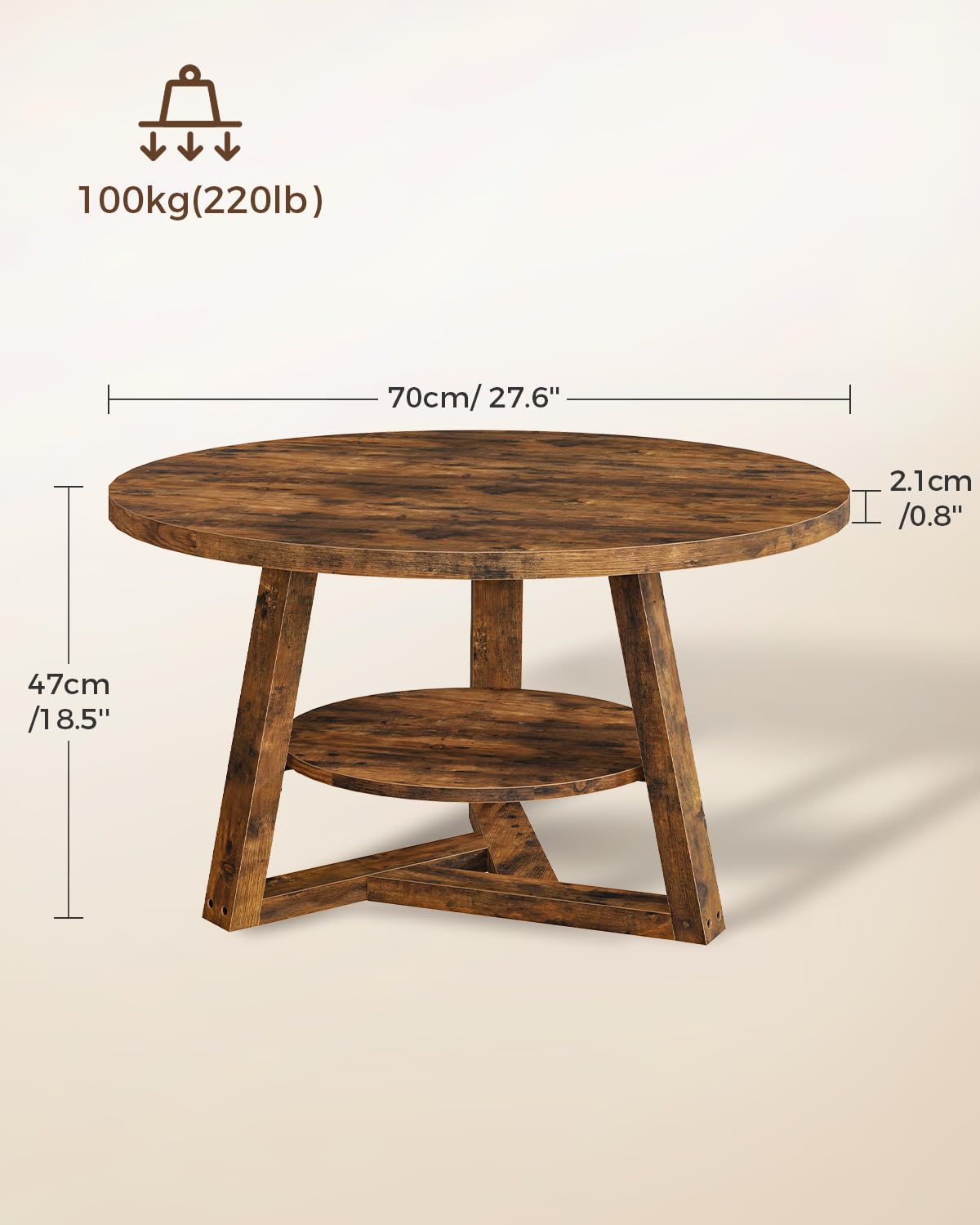 SANYOUNG Round Coffee Table, Small 2-Tier Center Table for Small Spaces