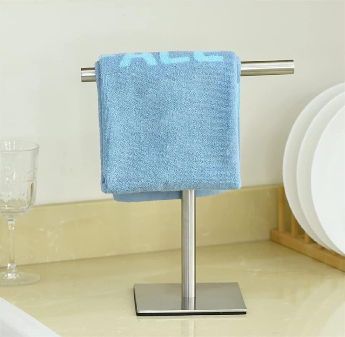 BIOMICE Floor Towel Rack 304 Stainless Steel Towel Rack Towel Stand Modern Towel Holder for Bathroom Countertop with 10 Inch Bar Freestanding Towel Racks(Silver)