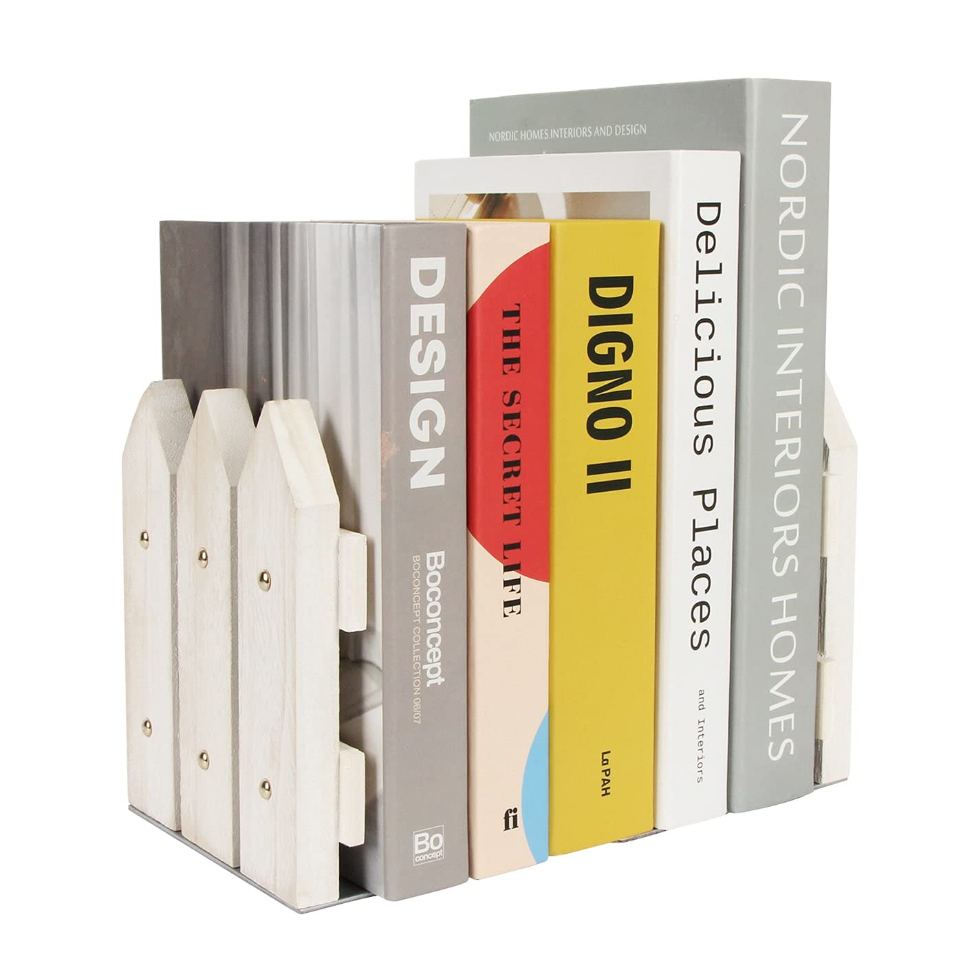 J JACKCUBE DESIGN White Rustic Wood Bookends Set of 2, Decorative Farmhouse Bookend for Heavy Books Magazine DVD on Desk Table Shelf - MK708A