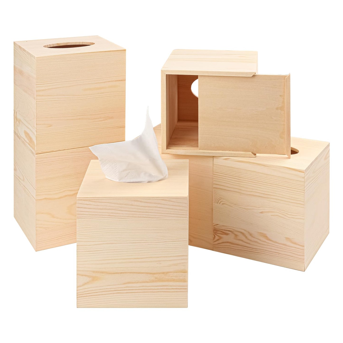 Geytetqi 6 Packs 5.8 Inch Wooden Tissue Box, Eco-Friendly, and Durable Square Wooden Facial Tissue Box for Home and Office Decor