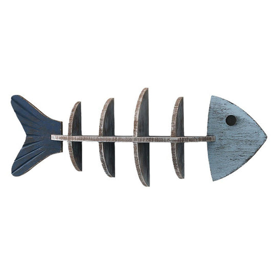 Wooden Fishbone Wall Decor, 27" Wood Fish Beach Wall Decor Display Shelf, Mediterranean Style Fish Hanging Wall Art Decor, Vintage Fishbone Decor for Home Lake House, Study, Bedrooms Decor (A)