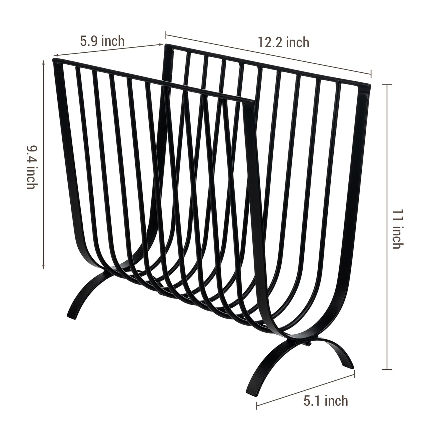 MyGift Matte Black Metal Magazine Rack, Deluxe Mid Century Wire Magazine Rack, Tabletop or Floor Standing Sling Basket for Magazines and Newspapers