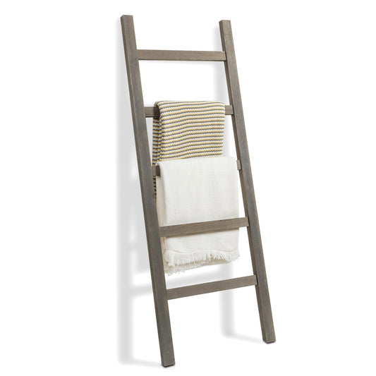 MyGift 54 inch Tall Fully Assembled Wood Blanket Ladder, 5-Tier Wall Leaning Towel Rack, No Assembly, Gray