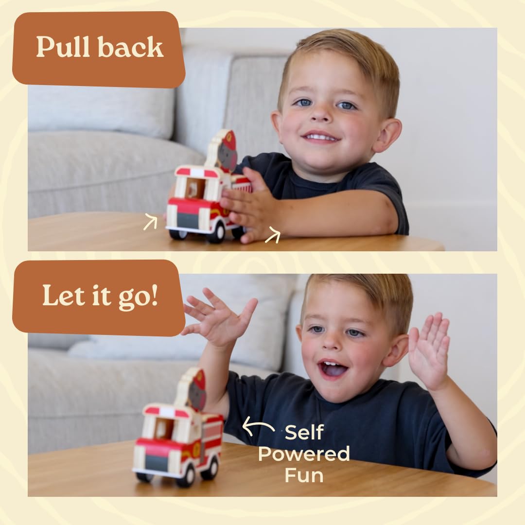 Little Acorn, Wooden Pull Back Cars with Mix & Match Characters | Montessori Toys for 1 & 2 Year Old | Car Toys for Toddlers 1-3 | Baby Toys 6-12 Months | Birthday Gifts for Boys Girls