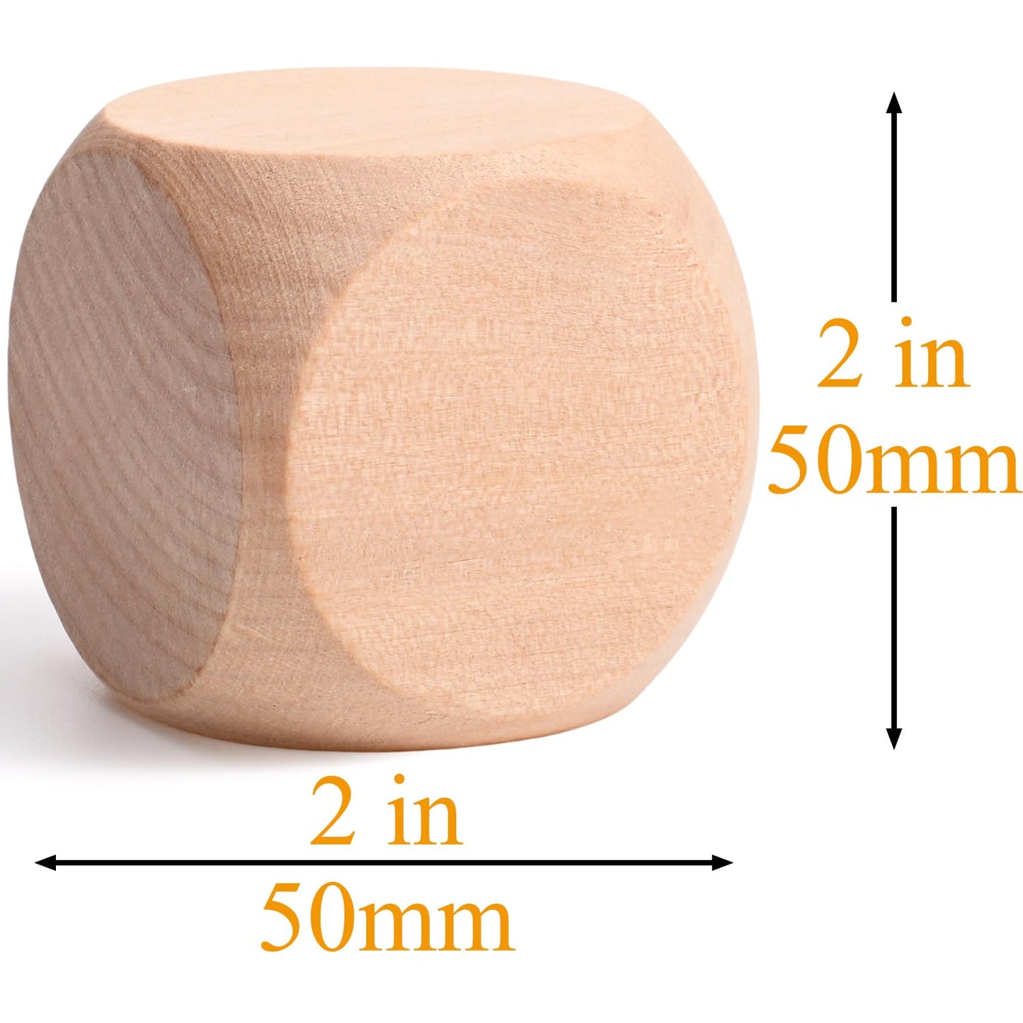 Blank Wooden Dice 2 inch 10PCS Unfinished Square Blocks 50mm Small Wood Cubes with Rounded Corners for DIY Craft Projects